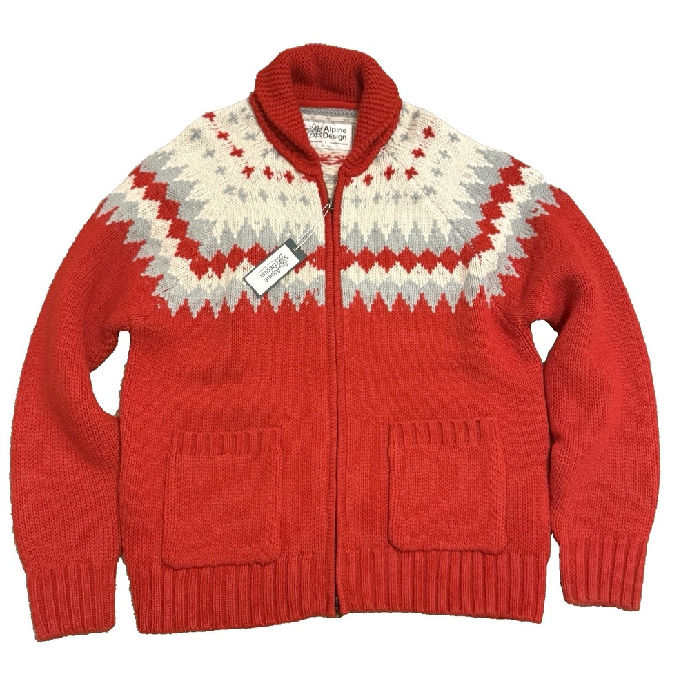 Alpine Design Zip Cardigan Mens Large Red Mountain Peak Wool Blend Sweater NEW - Picture 9 of 15